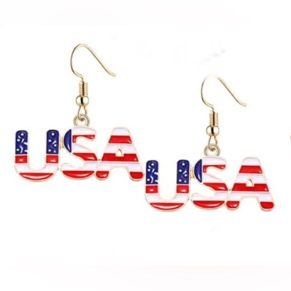 Patriotic American Flag USA Earrings 4th of July - Picture 1 of 1